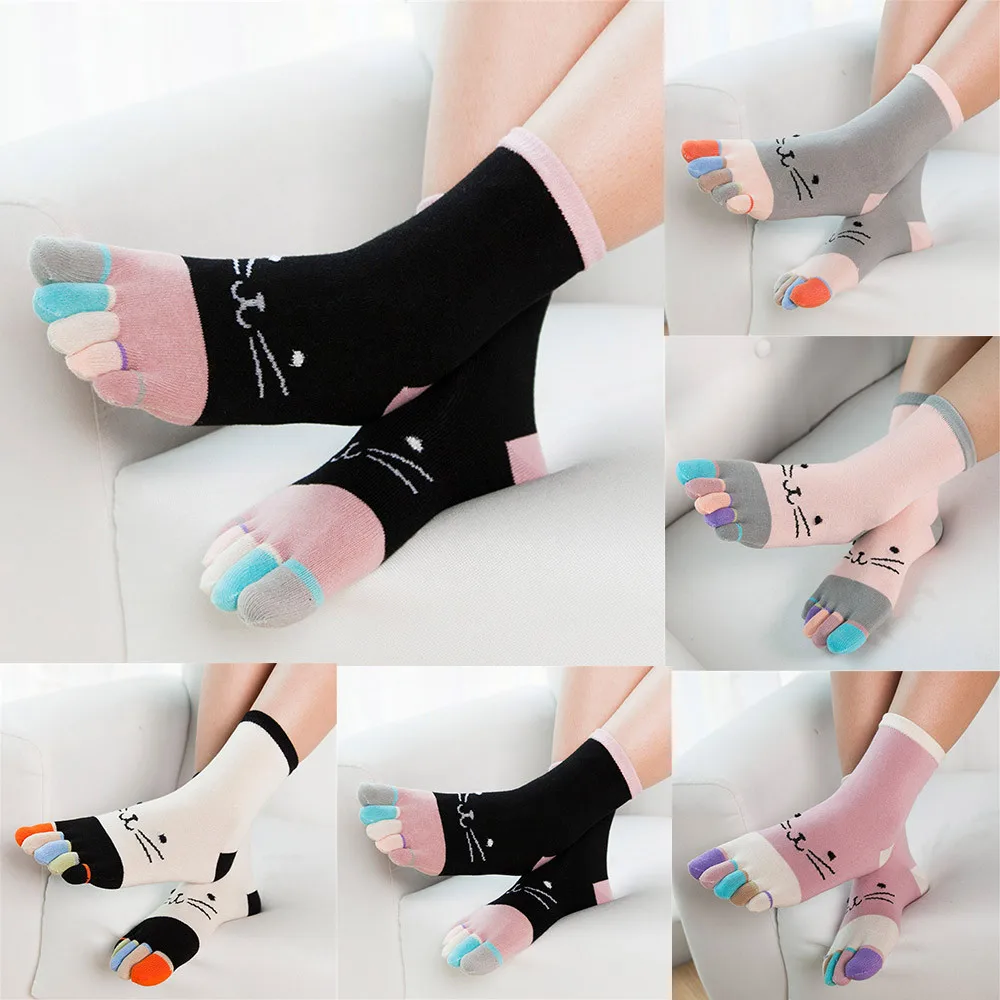Чулки Для женщин цветные детские носки в стиле пэчворк Носки с Five Finger милые
