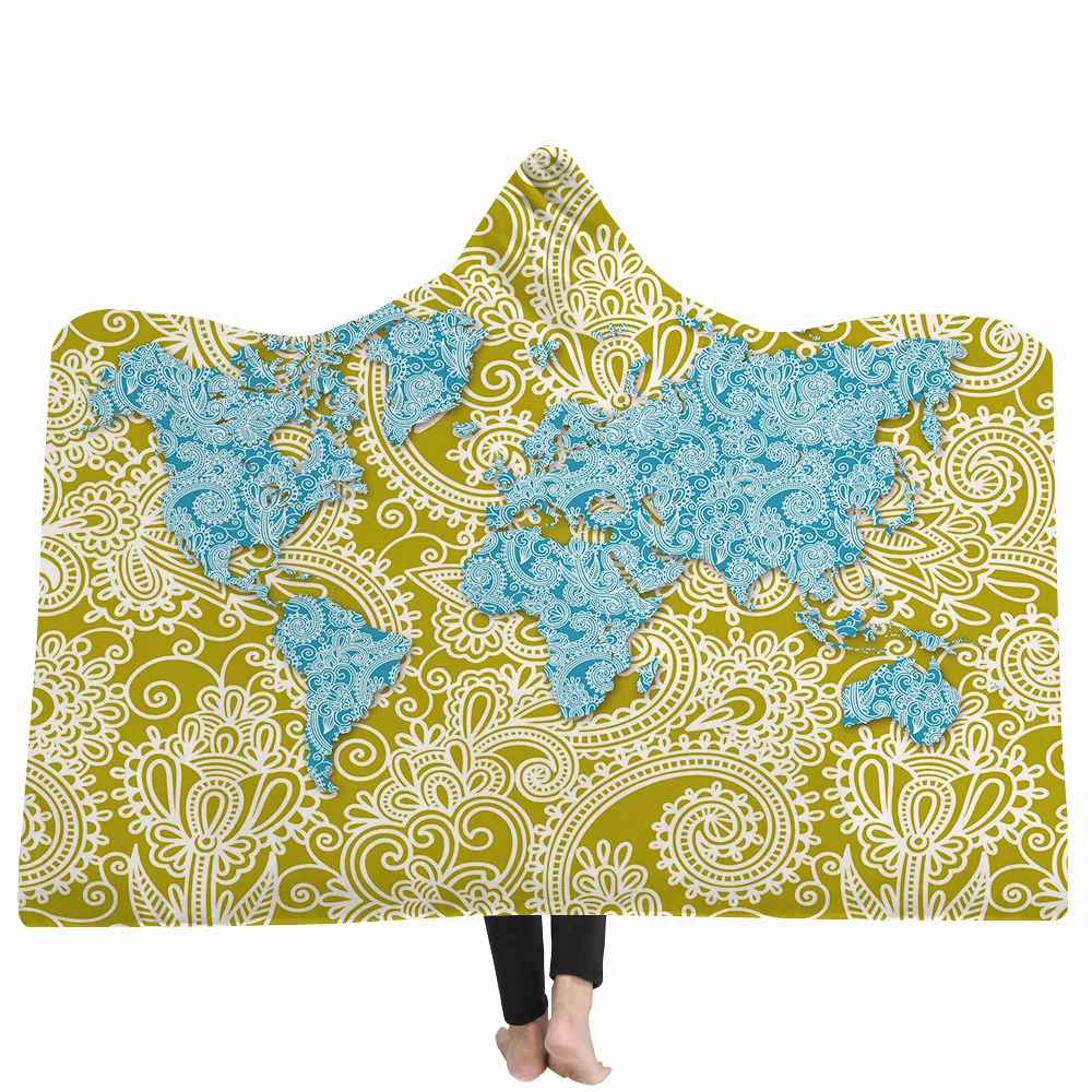 Одеяло из мягкого бархата с капюшоном в стиле ретро изображением карты мира