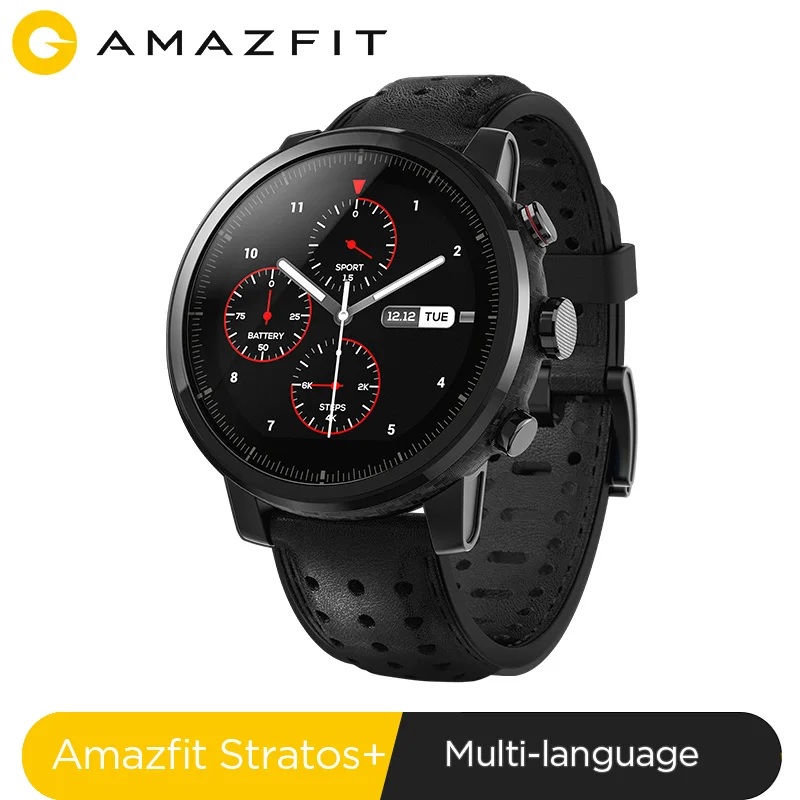 Новинка Amazfit Stratos+ флагманские Смарт-часы с кожаным ремешком, Подарочная коробка, сапфир 2S