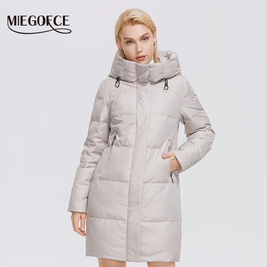 MIEGOFCE 2021 зимнее женское пальто средней длины, дизайн с капюшоном, теплое и ветрозащитное, свободное женское пальто на молнии, теплое пальто D21647