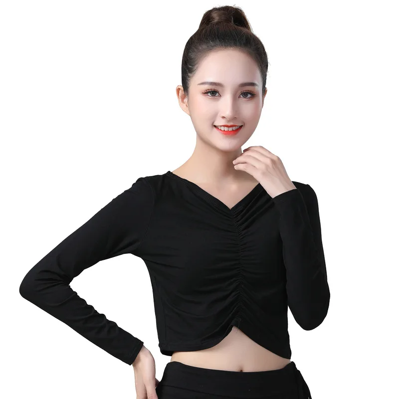 V-neck Latin Clothes Profession Dance Practice Female Adult New Style Drawstring Long-sleeved Tops Sexy Dancing Clothes Shirts