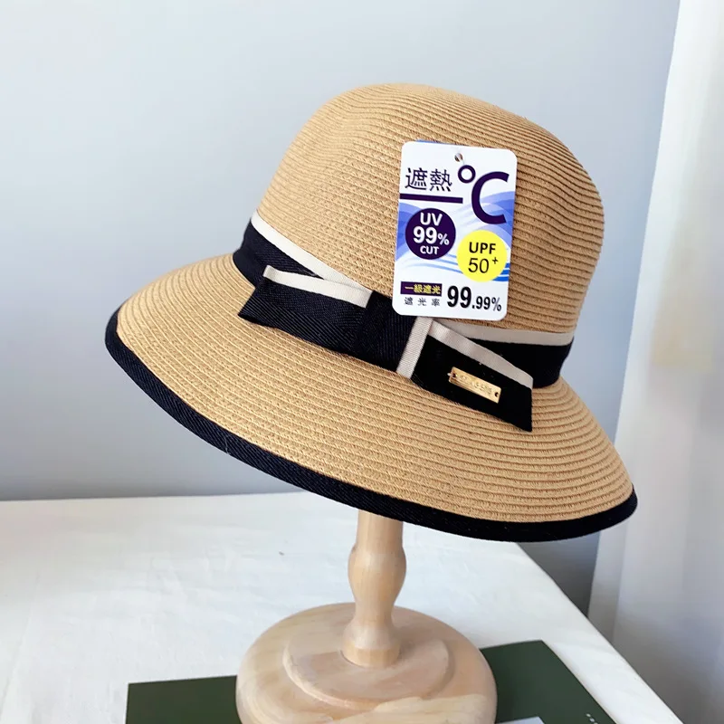 

202101-XUXU new summer fine paper grass Sunscreen small bowknot leisure outdoors lady bucket cap women fishermen hat