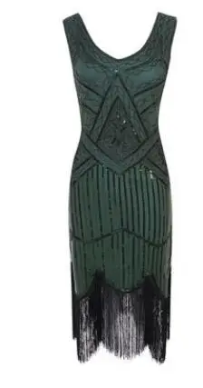 083green Новинка, женское винтажное платье 1920s с пайетками, полностью украшенное бахромой, украшенное хлопушкой, платье 20s Great Gatsby Vestidos - Цвет: 083green