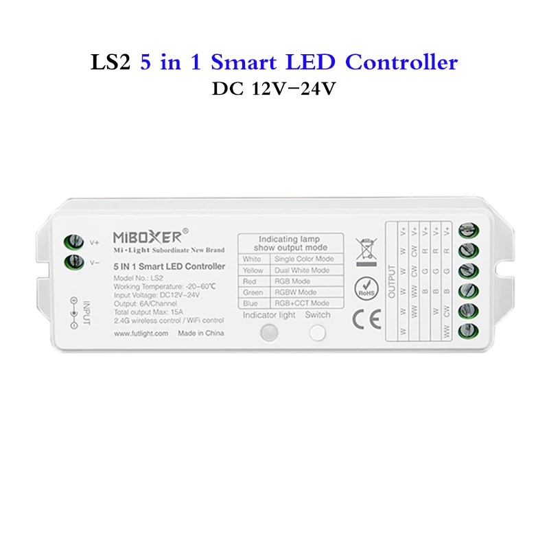 5 IN 1 Led Controller 12V 24V Smart  Dimmer For Single Color RGBW RGB + CCT Led Strip Can FUT089 4 Zone RF/WL-Box1 Wifi Control