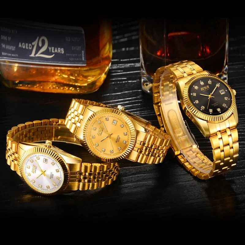 Часы наручные BOSCK для мужчин и женщин модные брендовые роскошные золотистые