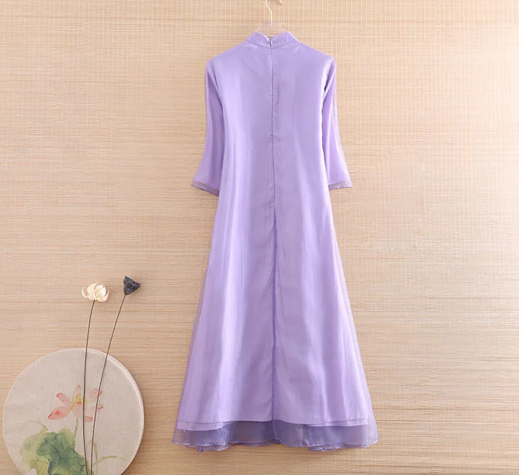 Женское платье-Ципао из органзы элегантное ТРАПЕЦИЕВИДНОЕ ПЛАТЬЕ в стиле ретро с