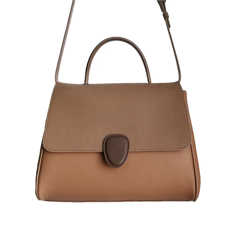 

Genuine Leather Large Womens Shoulder Bags Luxury Designer Soft Crossbody Bags For Ladies Triangle Pendant Color Matching Totes