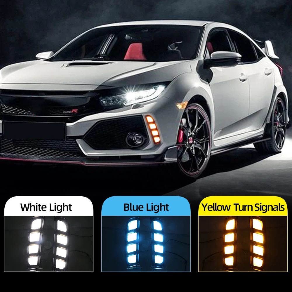 Автомобильная проблесковая 2 шт. DRL для Honda Civic Тип R 2018 2019 Led Габаритные огни желтый