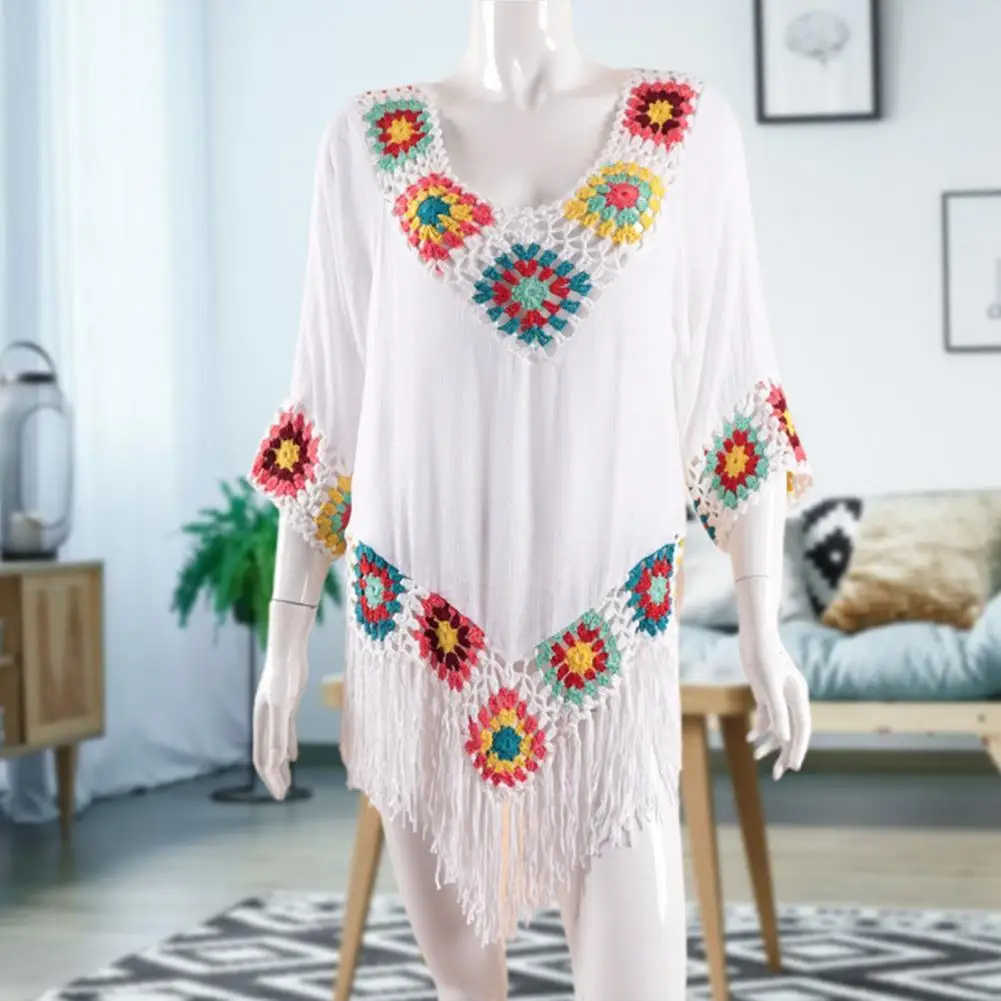 

Women's Swimming Suit Swimwear 2021 Fashion See Through Crochet Flower Casual Cover Up Beach Dress Bathing Suit for Summer