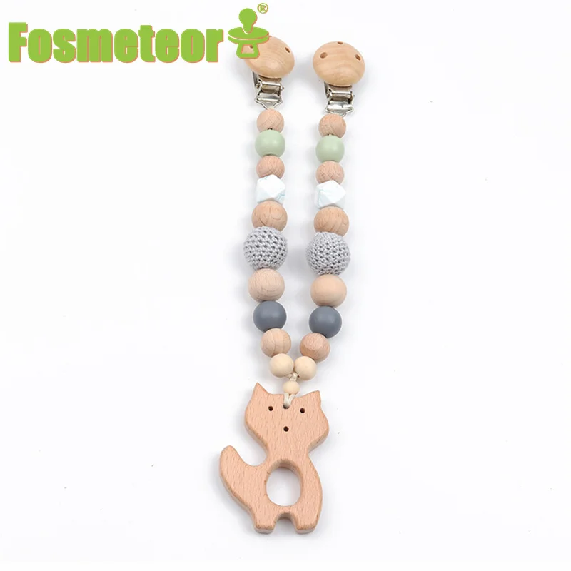 

Fosmeteor 1pcs Pacifier Clips Baby Toys Wooden Rattle Infant Baby Play Fox Baby Rattle Personalized Pacifier Chain Kids Toy