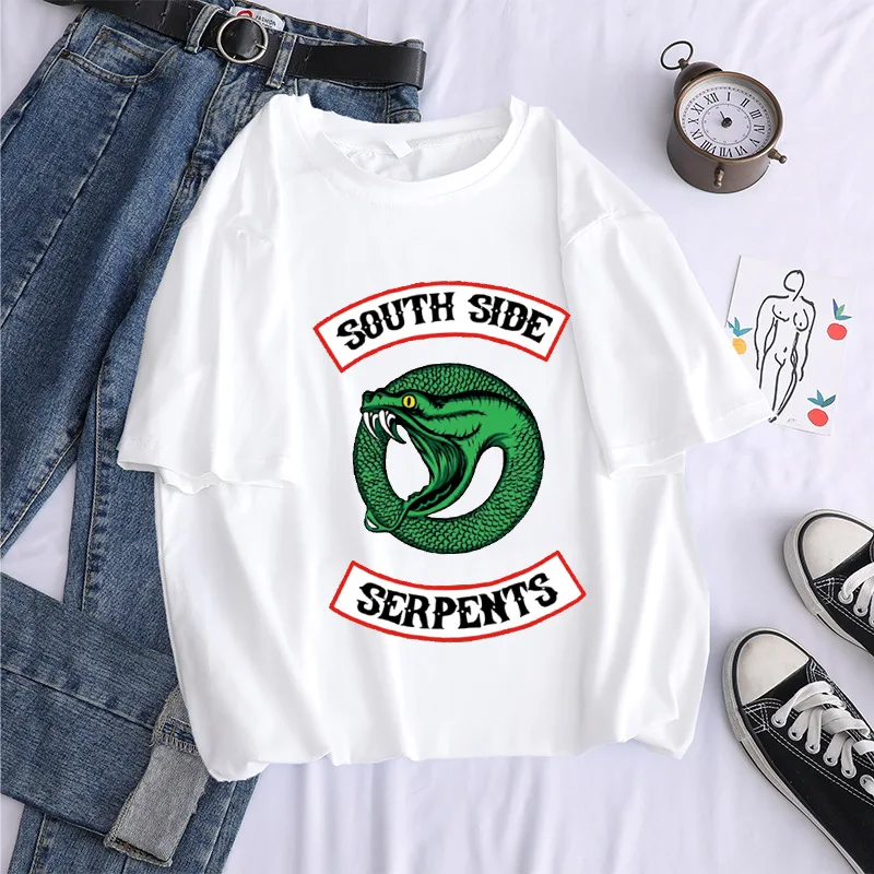 

Harajuku 2021 Riverdale Southside Serpents T Shirt Women South Side Serpents Snake Print T-shirt 90s Tops Female Tshirt