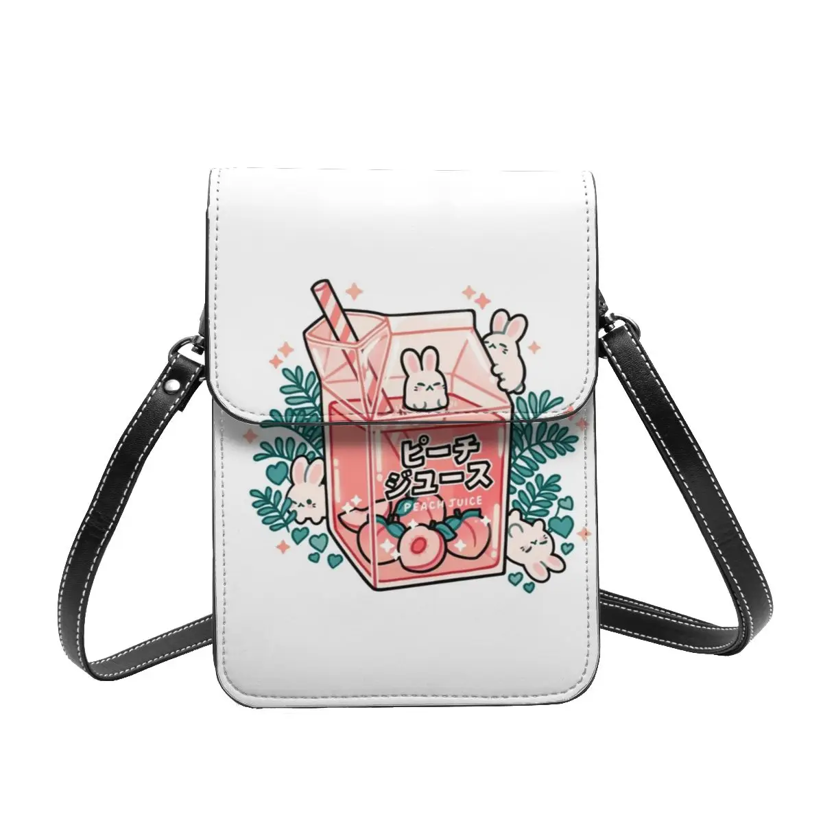 

Peach Juice Sticker Shoulder Bag Japanese Rabbit Woman Bulk Mobile Phone Bag Retro Leather Travel Bags