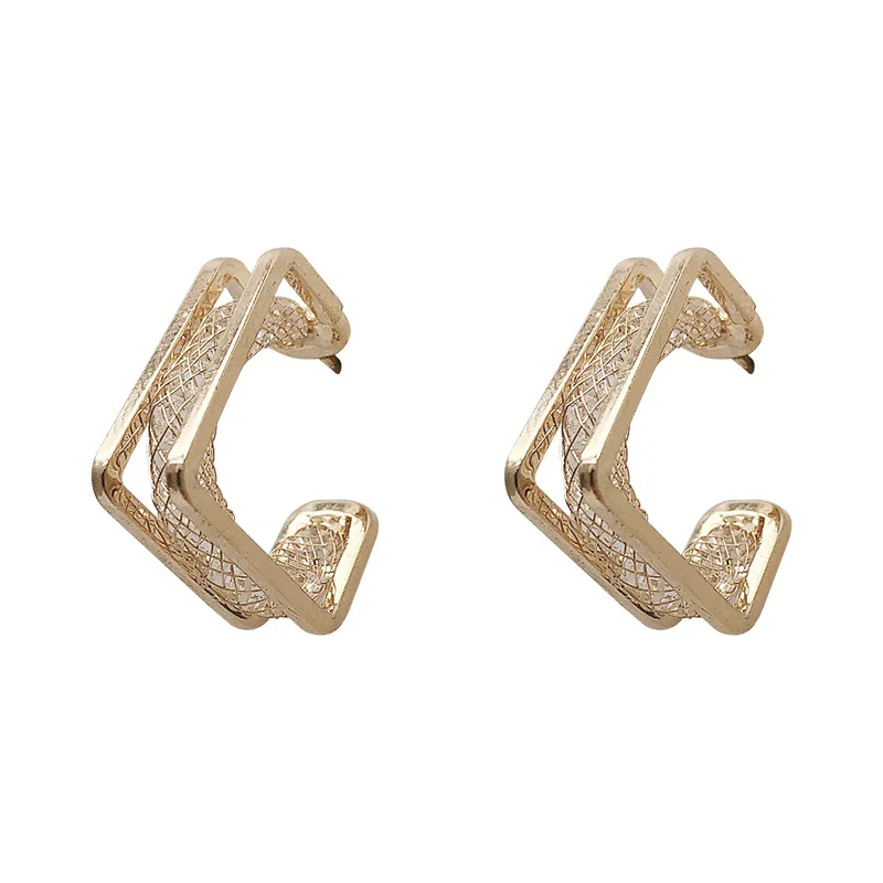 

TIMEONLY Elegant Double Layered Alloy Hoop Earring Geometrical Mesh Hollow Korean Style Earring for Women Lady Jewelry Hot Sale