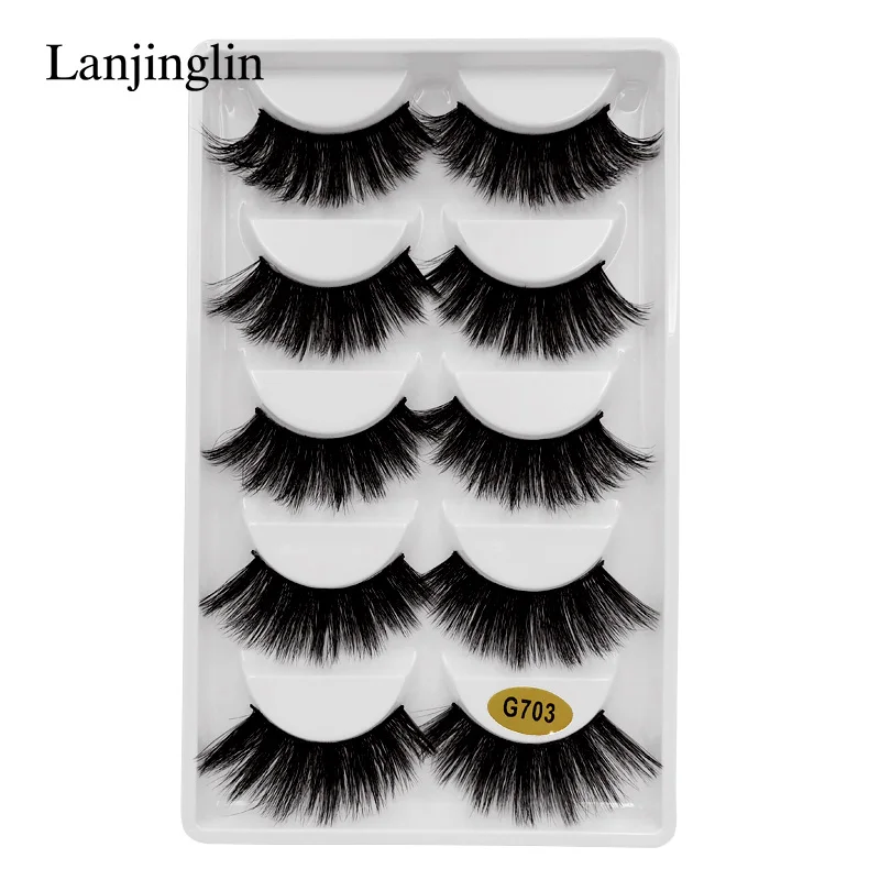 LANJINGLIN, 5 пар, полосы, норковые ресницы, 3d, Длинные Накладные ресницы, макияж, толстые, накладные ресницы, объем, норковые ресницы, наращивание# G7 - Цвет: G703