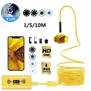 Камера-Эндоскоп IP68, водонепроницаемая камера-Бороскоп с полужесткими трубками, 8 мм, Wi-Fi, HD, 1200P, USB, для осмотра видео, для AndroidiOS