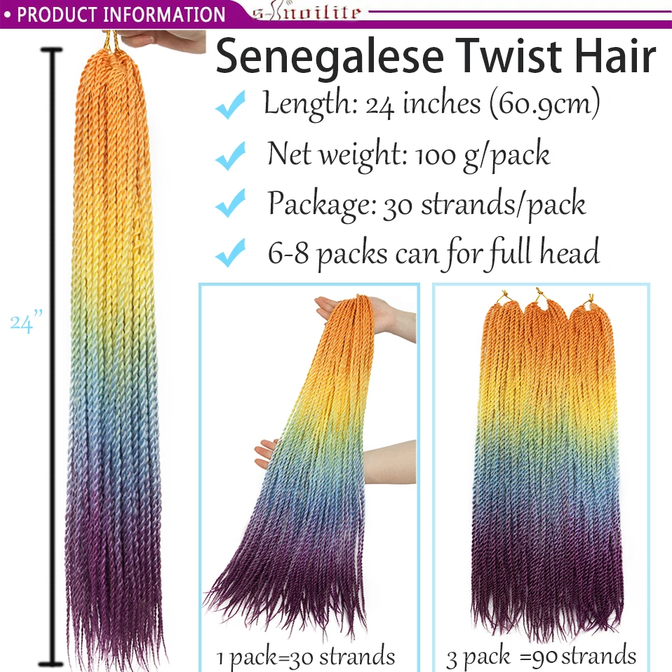 BENEHAIR Senegalese Twist Hair Crochet Braids Synthetic Braiding Extensions 30 Roots/pack Ombre For Women |