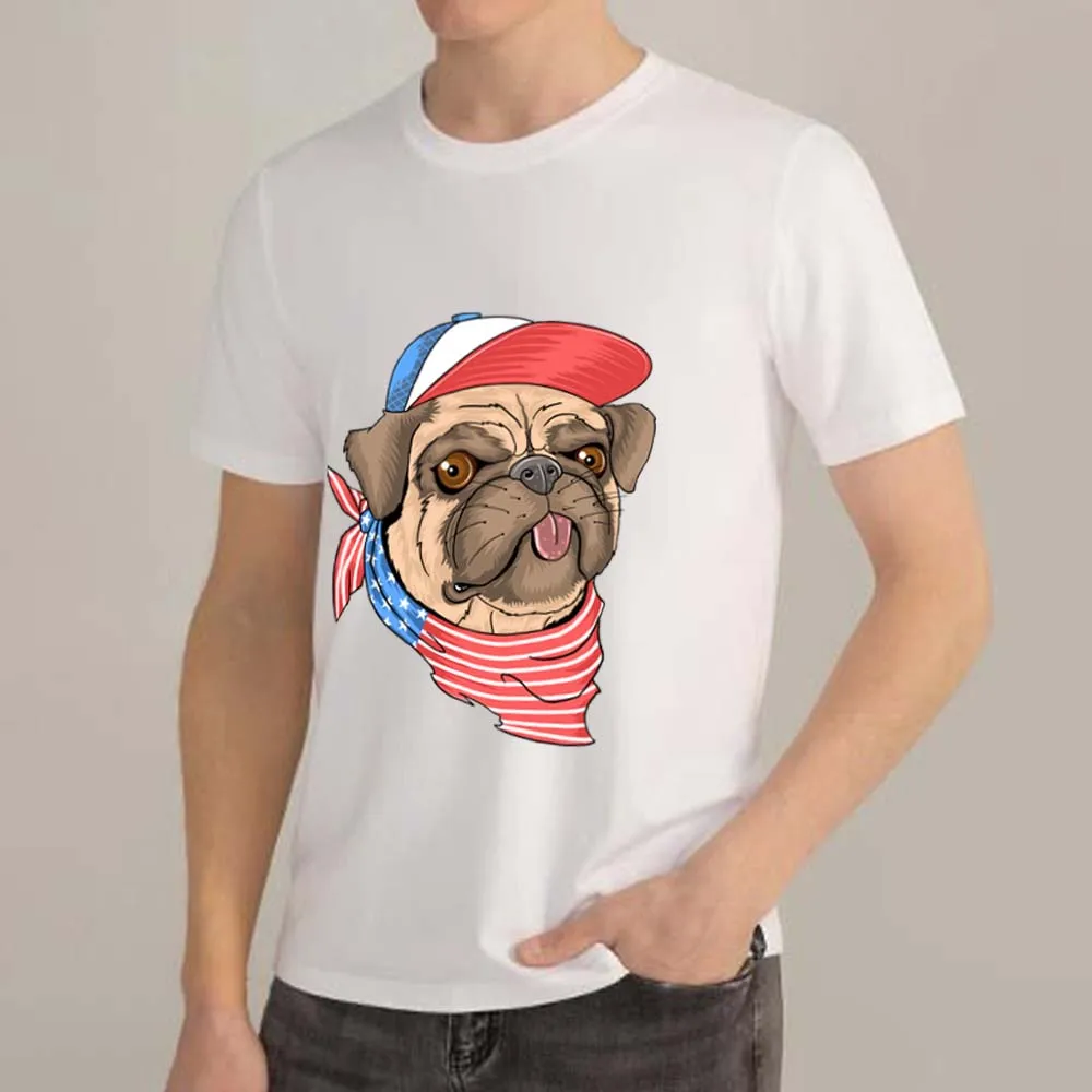 

Fashionable Men's T-shirt Cartoon Cute Dog Print Series Pattern Men's T-shirt Direct Sales Round Neck White Wild Commuter Top
