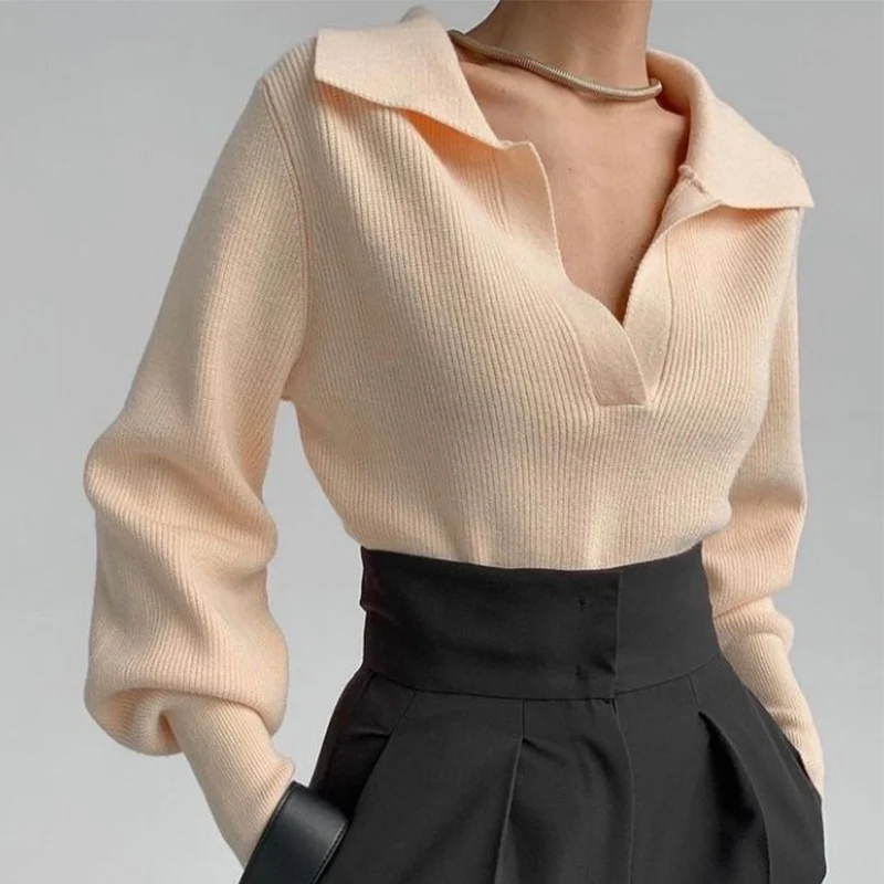 Женский Однотонный свитер с воротником-поло пуловеры новинка зимы 2021 Элегантные