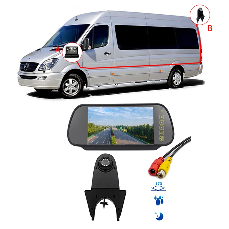 

NEW-Waterproof Night Vision 3Rd Brake Light Reversing Camera for Mercedes Benz Sprinter Minivan + 7 Inch HD Reverse Rear View Mi