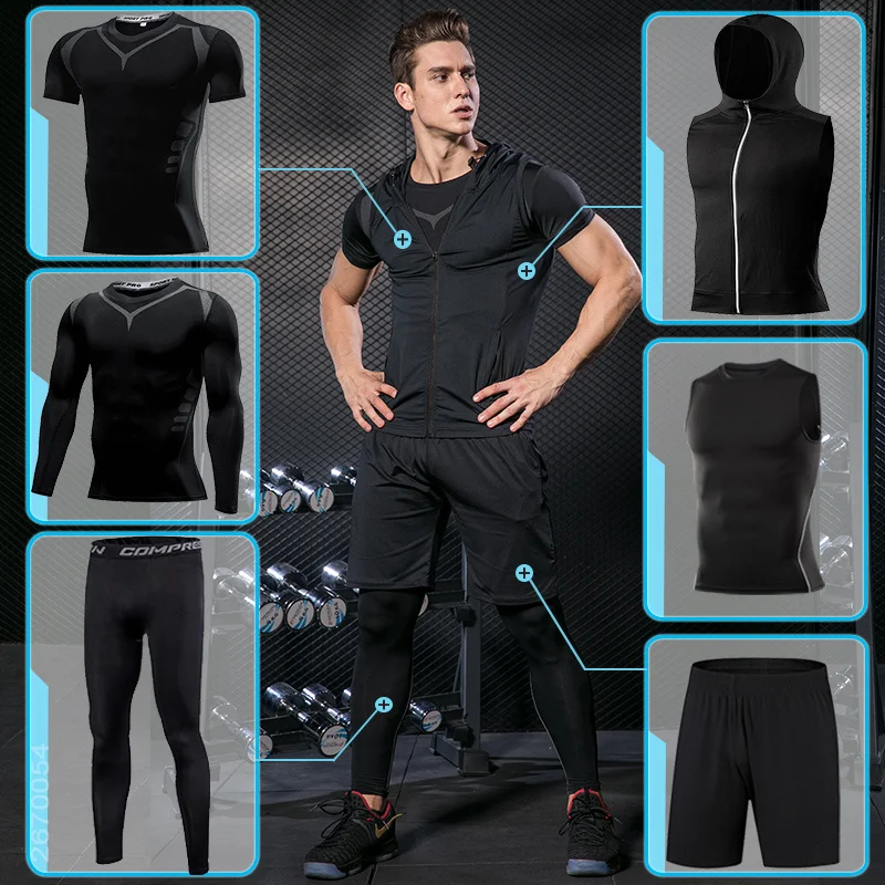 Men's Tight Sports Suit Gym Fitness Compression Tracksuit Running Sport Set Jogging Sportwear Workout Sports Clothing Rash guard