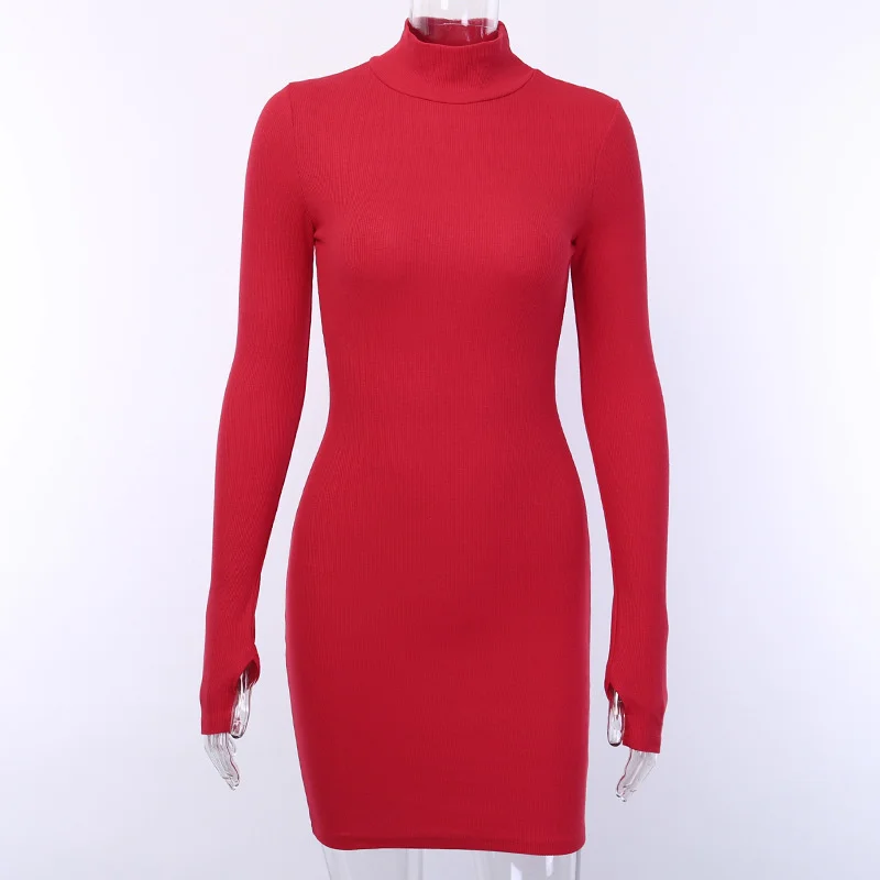 

Slim high neck long sleeve buttock dress 2021 sexy slim simple one step skirt