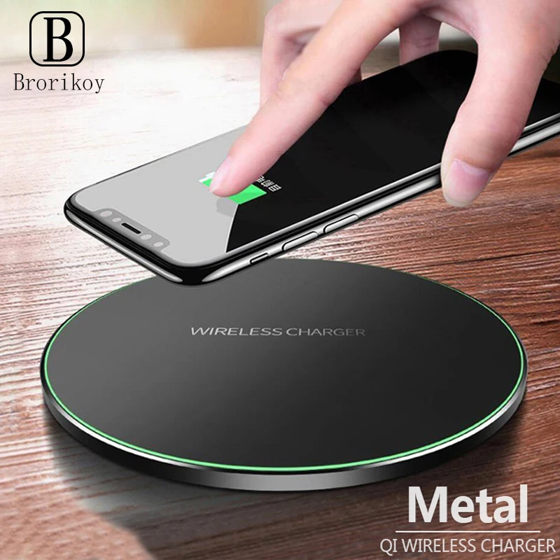 10W Wireless Charger Ultra-thin Metal Pad Qi Fast Charging LED Breathing Light for iPhone 11 Samsung Xiaomi | Мобильные телефоны и