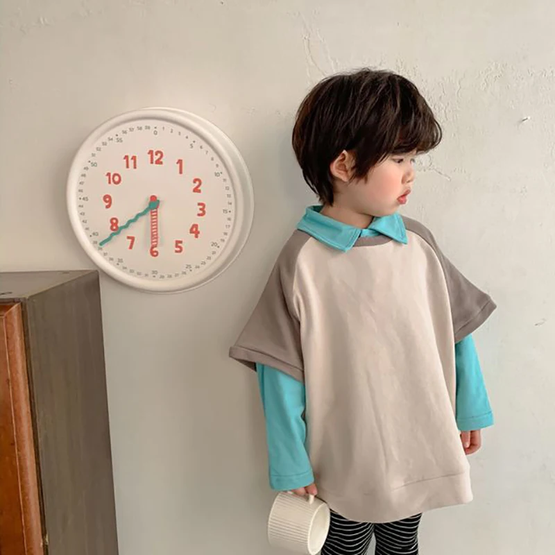 

Keelorn Baby Boys Girls Casual T-shirts 2021 New Summer Kids Patchwork Sweatshirt Short Sleeve Fahsion Children Clothing
