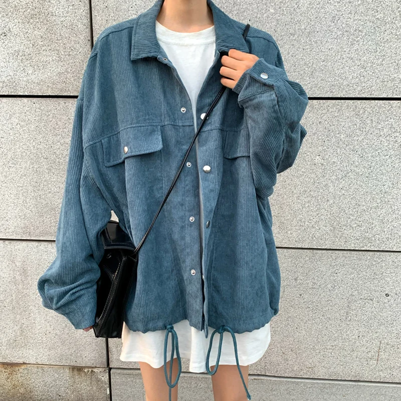 Corduroy Jacket Women's Design Sense Spring Autumn Loose Idle Style Workwear Drawstring Top Rac | Женская одежда