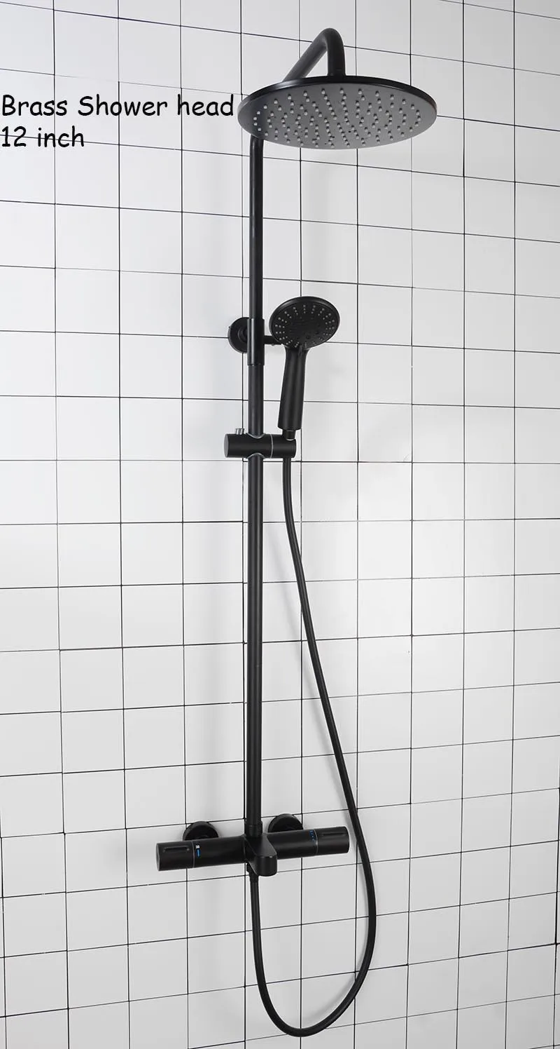 12 inch Смеситель для душа с термостатом, набор матовых черных латунных смесителей для холодной и горячей воды, смеситель для душа, настенный душ - Цвет: 12 inch