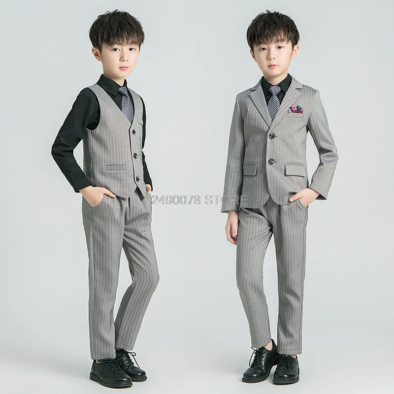 Flower Boys Formal Tuxedo Dress Piano celebration Costume Kids Birthday Wedding Suit Jacket +Vest+Pant+Tie Clothing Set 2-12Y | Детская