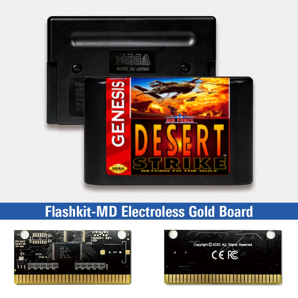 

Desert Strike Return to the Gulf - USA Label Flashkit MD Electroless Gold PCB Card for Sega Genesis Megadrive Video Game Console