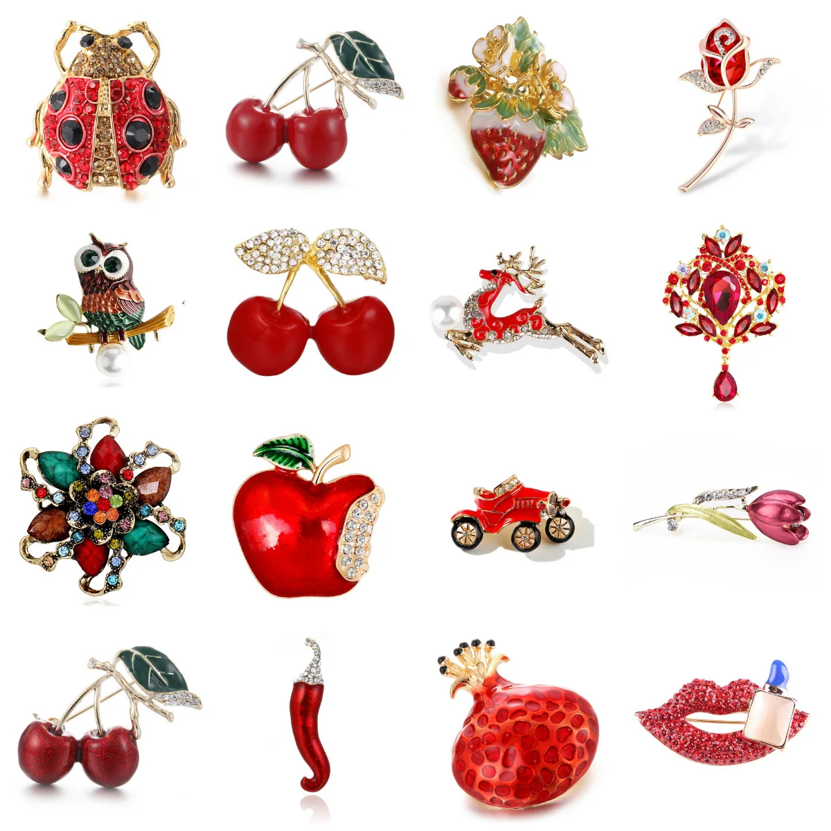 Броши с красной машиной белка сова Божья коровка пижамы розы рисунком Кот птица