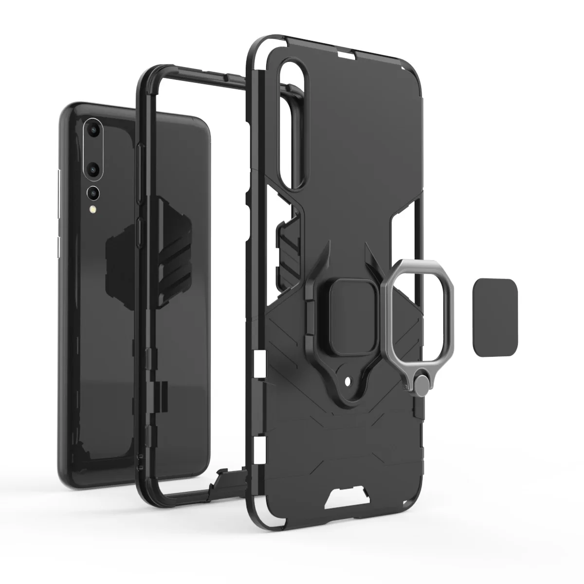 armor shockproof ring holder case for huawei p20 p20 pro hard pc soft tpu hybrid rugged back cover free global shipping