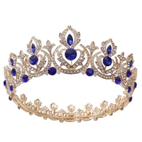 bridal jewelry golden crown retro handmade round red crown alloy rhinestone headdress wedding jewelry prom party crown new style