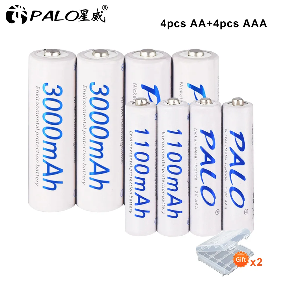 4 шт 3000mAh 1,2 v AA аккумуляторные батареи низкой разрядки высокой емкости+ 4 шт 1100mAh 1,2 v AAA аккумуляторные батареи с коробкой