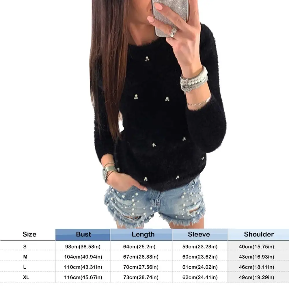 

Loose Long Sleeve Sweater New Women Beading Solid Soft Pullovers Casual Korean Streetwear Tops Women Ladies Plush Clothing