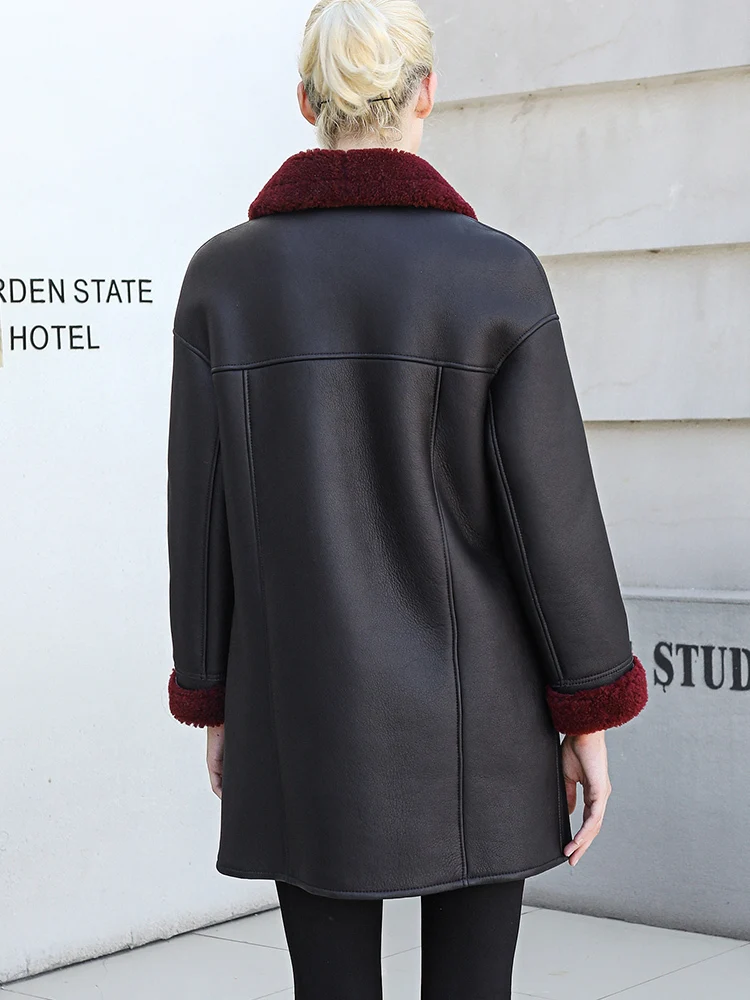 Пальто из натурального меха Женская Зимняя шерстяная подкладка пальто овчины