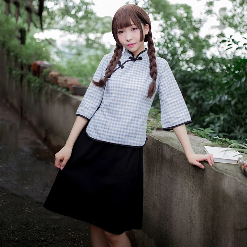 Сексуальное нижнее белье для девушек клетчатая рубашка в китайском стиле с