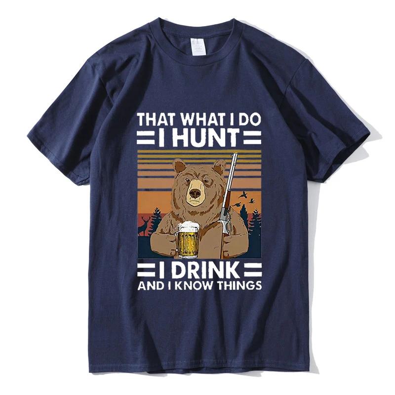 

Мужская футболка с забавным медведем, это то, что я делаю, я охоту, я пью и знаю вещи, винтажная Мужская рубашка, забавная футболка унисекс с к...