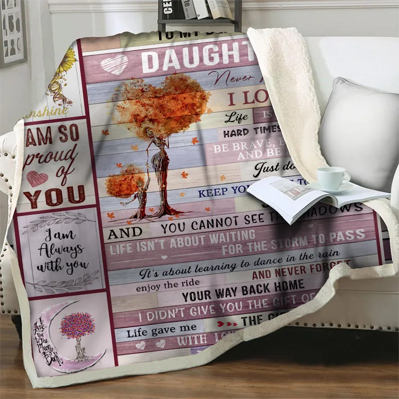 

Letter To My Daughter 3D Print Blankets Express Love Gift Bedding Throw Sherpa Blanket Plush Soft Warm Travel Office Nap Blanket