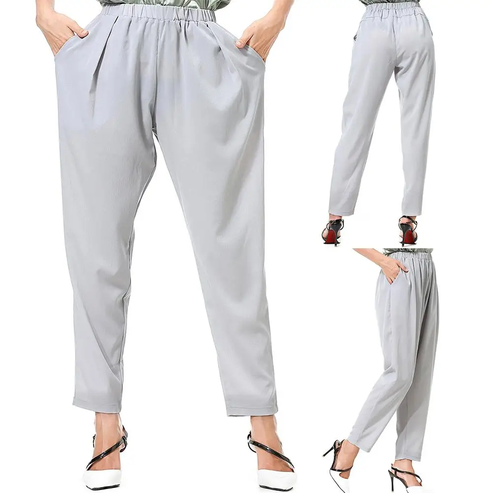 Повседневные Женские однотонные свободные длинные широкие брюки с карманами
