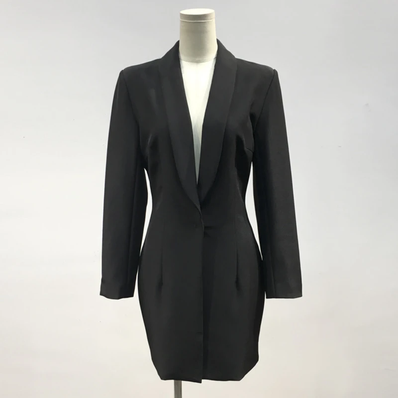 

Black Notched Collar Elegant Solid Blazer Women Autumn Long Sleeve Jacket Office Ladies Blazer Coats Without Belt Long Outwear