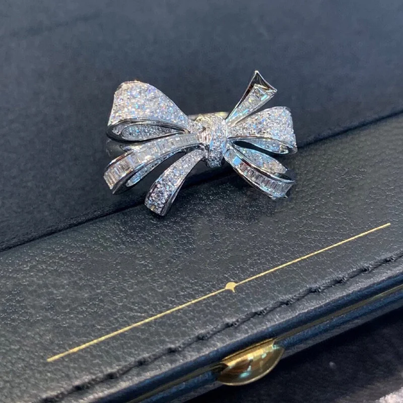 

Bowknot Rings For Women S925 Silver Cubic Zirconia Luxury Fine Jewelry Bridal Wedding Engagement Index Finger Ring KYRA01168