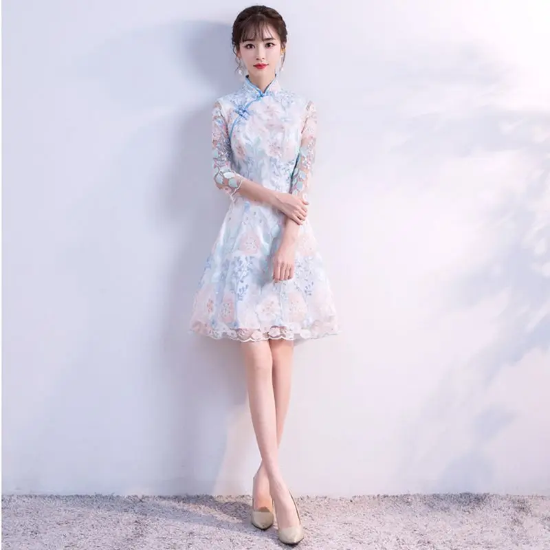 

Wedding Mini Robe Party Cheongsam Chinese Traditional Womens Slim Qipao chinese wedding dress Evening Dress Sexy Retro