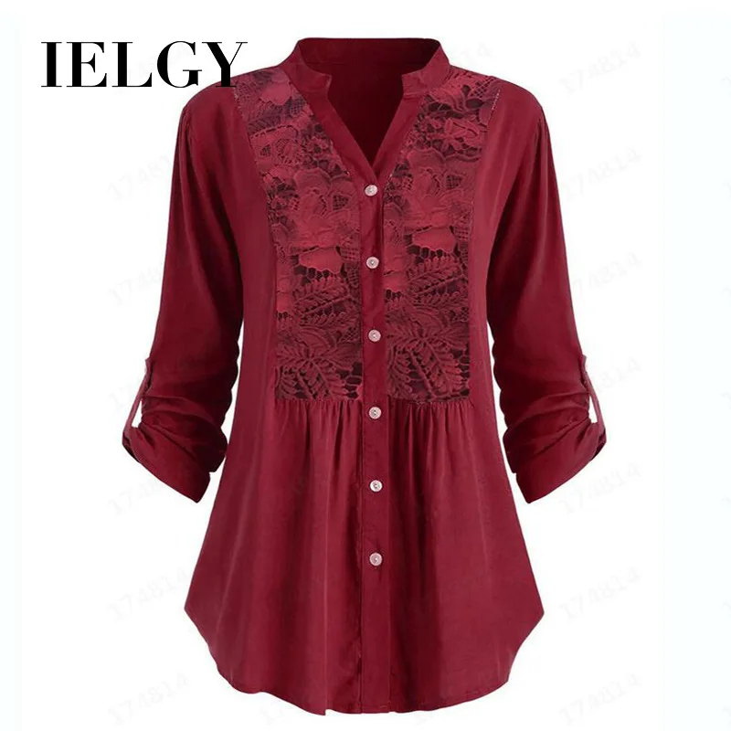 

IELGY European and American women's long-sleeved V-neck shirt