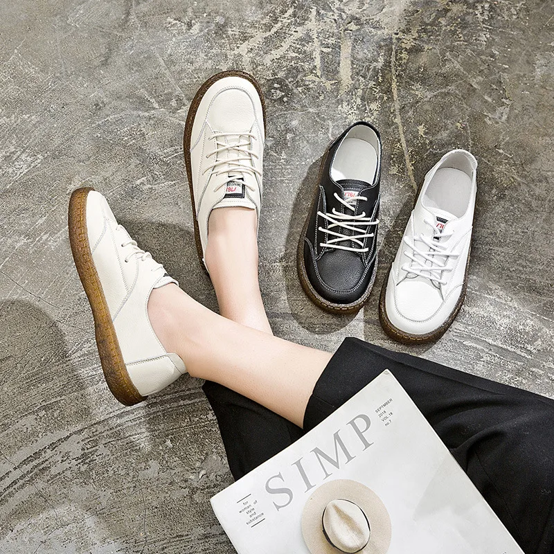 2019 новые модные повседневные туфли из мягкой кожи на весну и осень женская обувь