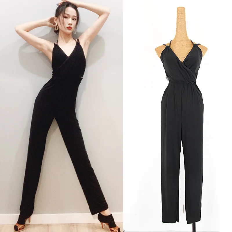 Женское платье для латиноамериканских танцев черный комбинезон тренировок