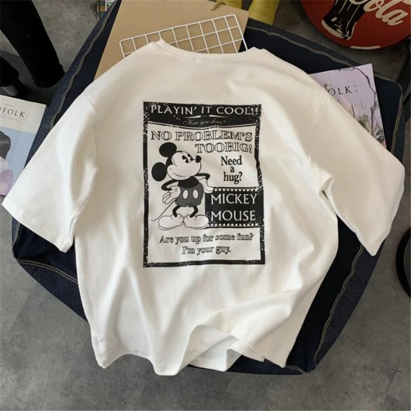 Disney Cartoon Print Mickey Mouse T-shirts Women Summer Casual Tee Tops Harajuku Short Sleeve Tshirt Female Hip Hop Streetwear