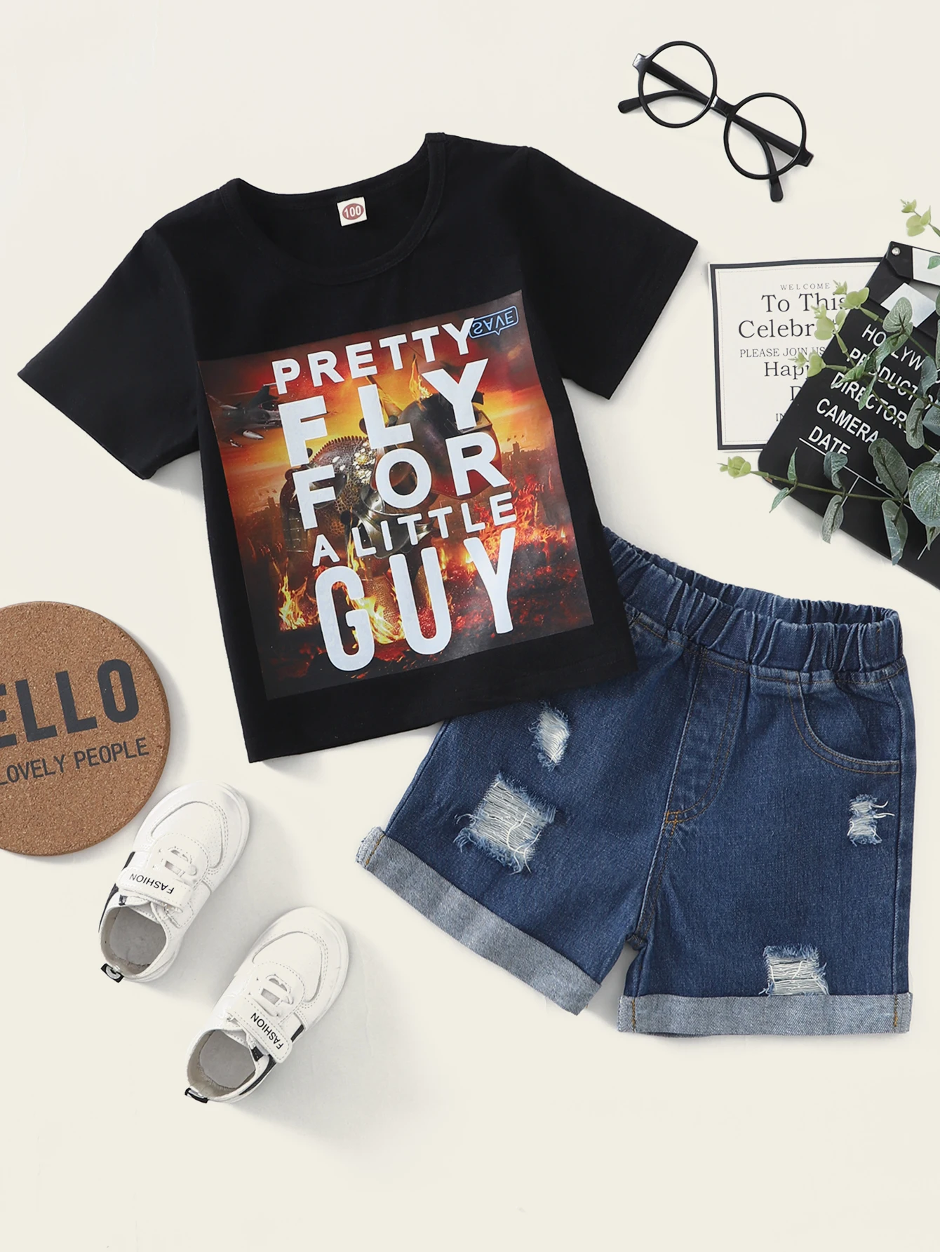 

Round Neck Child Tracksuit Black Kids Clothes for Boys Girl Short Sleeve Baby Girl Clothes Set Children's Clothing Baby Outfit