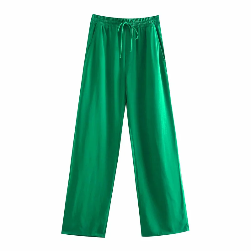 

WXWT Za 2021 Women Green Casual Sets Pocket Decorate Oversized Shirt Pants Suit 2 Pieces Sets Solid Top and Pants Suits OZZ1042